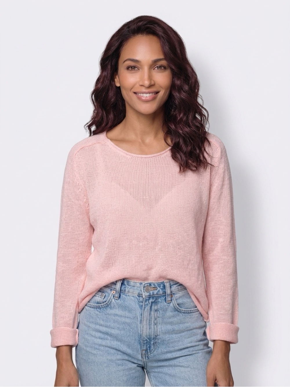 Amazon Light Pink Crewneck Knit Sweater